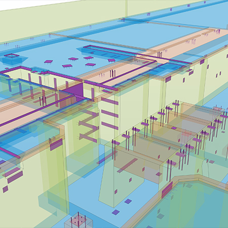 Translucent digital 3D model of building structure