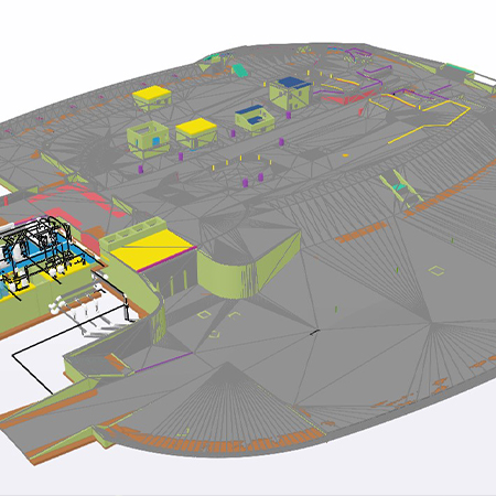 3D digital building model with colored sections