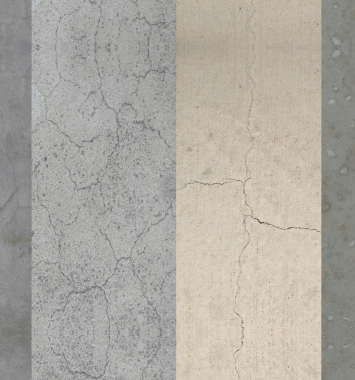 Four panels with cracked concrete in shades from gray to beige.