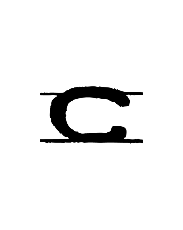 Black letter C between two horizontal lines on white.