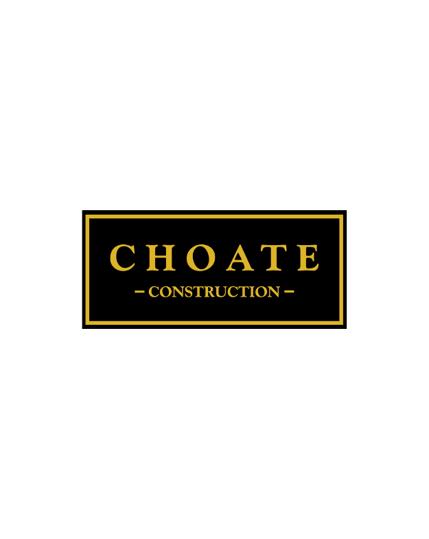 Black rectangle, yellow border, CHOATE CONSTRUCTION in yellow text.