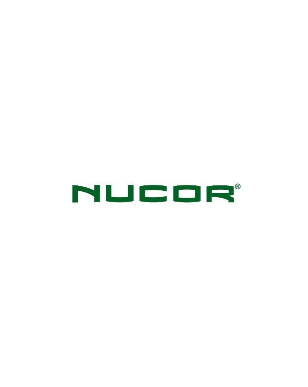 Nucor logo in bold green uppercase letters on white.